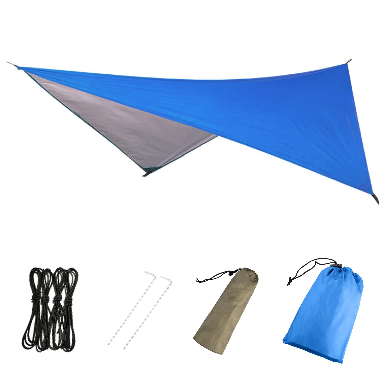 Azarxis Hammock Camping Tarp Rain Fly, Waterproof Tent Footprint Shelter Canopy Sunshade Cloth Picnic Mat for Outdoor Awning Hiking Beach Backpacking - Included Guy Lines & Stakes (Blue)