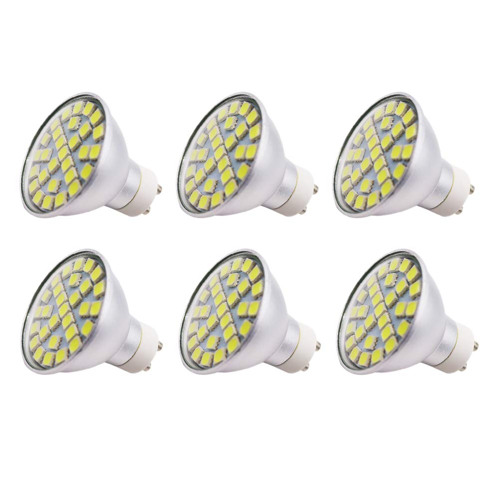 WULUN GU10 LED Bulb 5W, 29 x 5050 SMD LEDs, Big Led Chips, 50W Halogen Bulb Replacement, 6000K Cool White, 500LM, 120°Beam Angle Spotlight Bulbs, AC 220-240V, Pack of 6