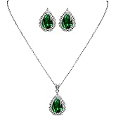 Watforsh Green and Silver Teardrop Emerald Jewelry Set Pendant Thin Birthstone Adjustable Necklace Chain Cubic Zirconia Studs for Women