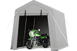 OutdoorVibe Storage Sheds 6x8 FT, Portable Shed with Rolled up Zipper Door, Waterproof, Storage Tent Heavy Duty for Motorcycle, Bike, Firewood, Garden Tools, Grey