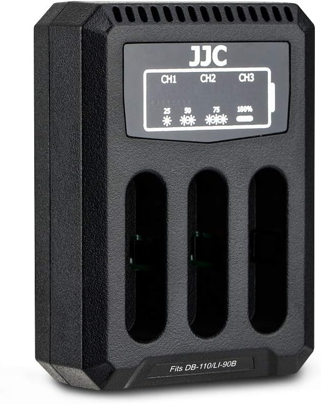 JJC USB Triple Battery Charger for Ricoh GRIII GR III HDF, GRIIIx, GR IIIx HDF, Olympus TG-7 TG-6 TG-5 TG-4 TG-3 TG-2 TG-1
