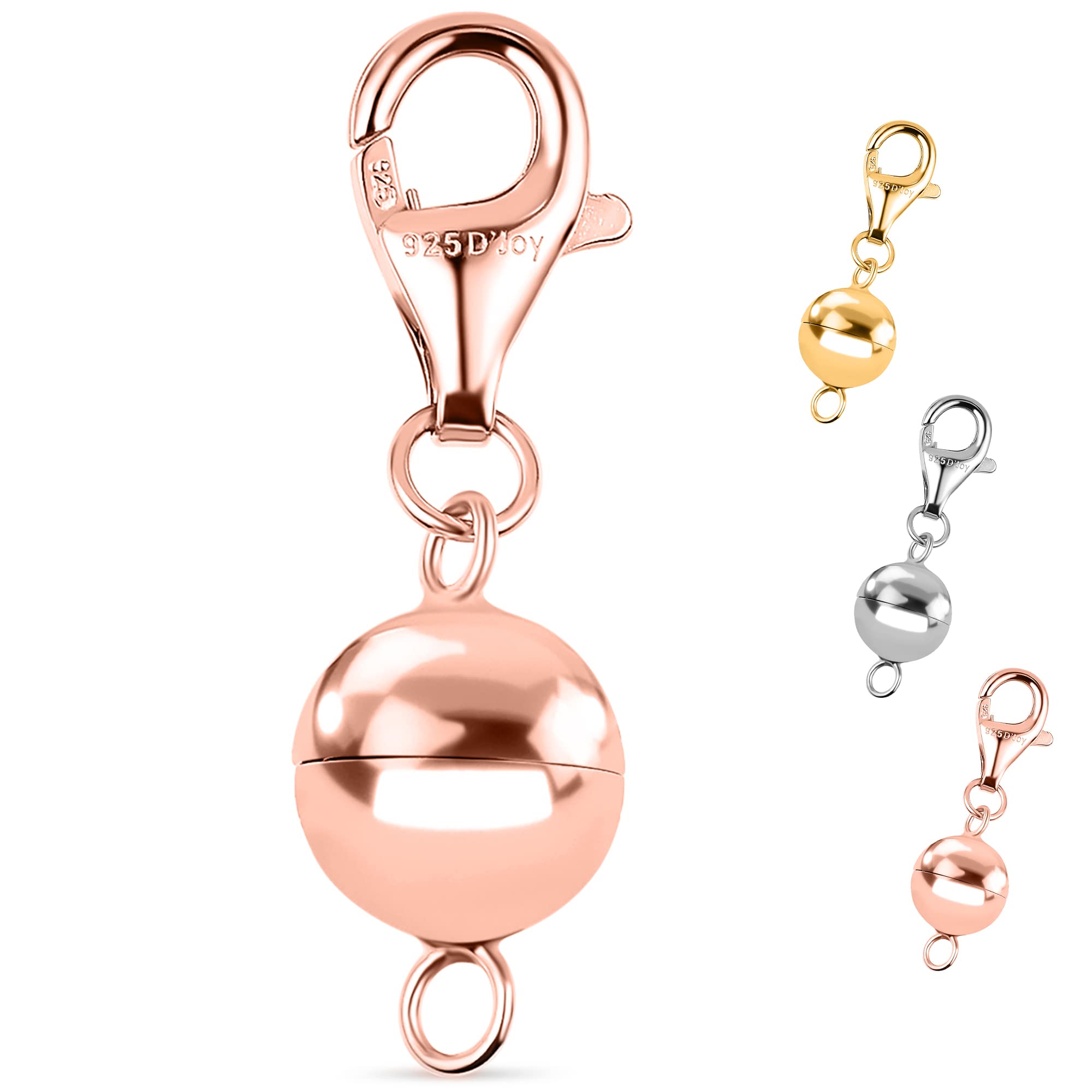 Magnetic Ball Lock with Lobster Clasp in Rose Gold Plated 925 Sterling Silver Necklace Extender Metal Weight 1 Gram Lightweight and Easy to wear Dual-Clasp Design Jewellery