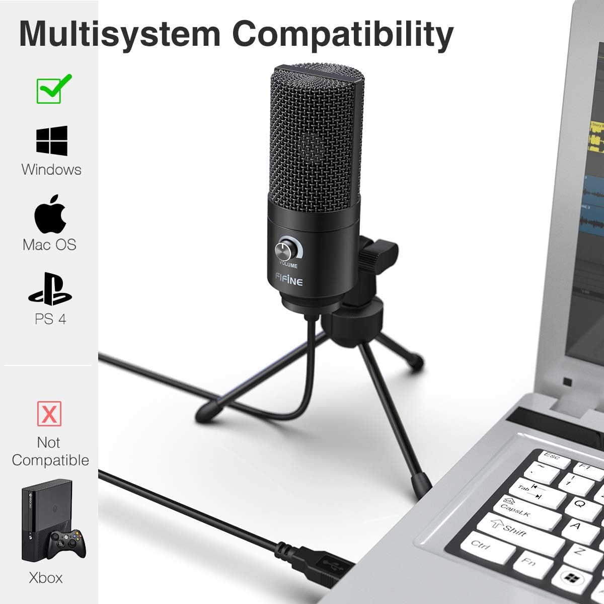 USB Microphone,Fifine Metal Condenser Recording Microphone for Laptop MAC or Windows Cardioid Studio Recording Vocals, Voice Overs,Streaming Broadcast and YouTube Videos-K669B: Musical Instruments