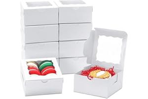 JOHOPACK 40 Pack Cookie Boxes 4x4x2 Inch Bakery Boxes with window Treat Box Chocolate Covered Strawberries Box for Christmas Valentine's Mother's Day