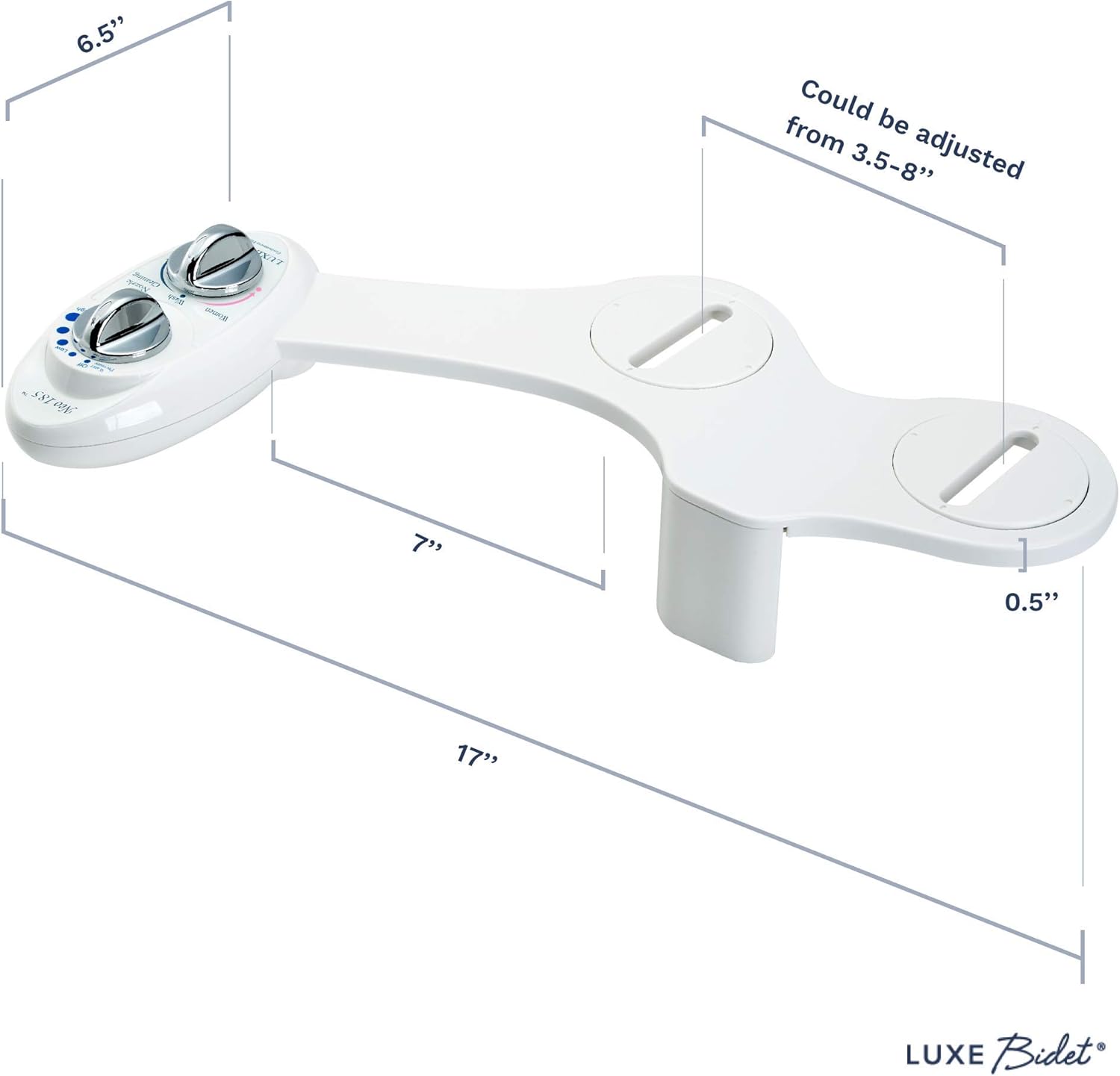 LUXE Bidet Neo 185 (Elite) Non-Electric Bidet Toilet Attachment w/ Self-cleaning Dual Nozzle and Easy Water Pressure Adjustment for Sanitary and Feminine Wash (White and White) - - 