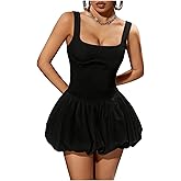 Milumia Women's Square Neck Sleeveless Ruffled Bubble Mini Tank Dress