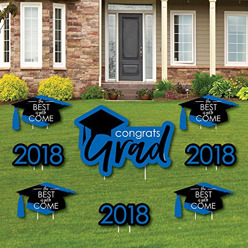 Big Dot of Happiness Blue Grad - Best is Yet to Come - Yard Sign & Outdoor Lawn Decorations - Royal Blue 2018 Graduation Party Yard Signs - Set of 8