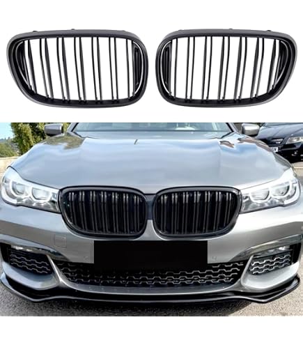 AstraDepot M Style Front Bumper Kidney Grille For BMW 7 Series G11 G12 (2016-2018) - Glossy Black Dual Slat