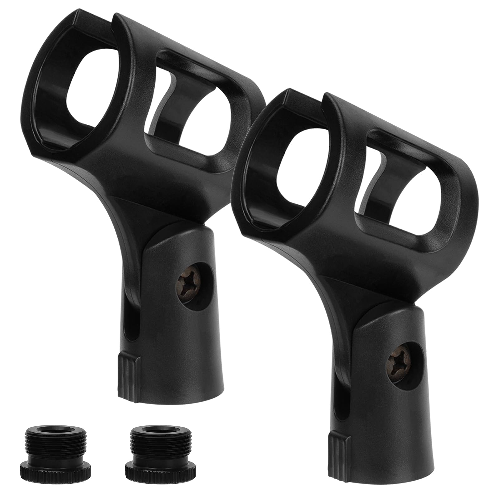 Geekria for Creators Universal Microphone Clip Holder, Adjustable Mic Mount Suitable for Handheld Microphones, Compatible with Shure SM58S, PGA48, Sennheiser E 835, E945 (Black / 2 Pack)