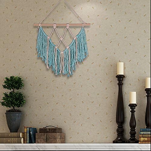 WCHUANG Handmade Blue Macrame Wall Hanging Tapestry - Woven Wall Art Boho Office Living Room Bedroom Nursery Decor, 15.7"17.7"