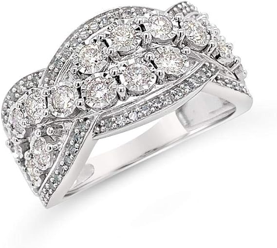 Amazon.com: 10K White Gold 1.00 Carat Diamond Crossover Wedding Ring