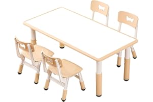 JIAOQIU Kids Table and Chairs, Kids Table (4 Chairs) Kids Table and Chair Set, Toddler Table and Chairs, Kids Table and Chair Set 5-8 Year Old with 16 Leg Covers +12 Color pens