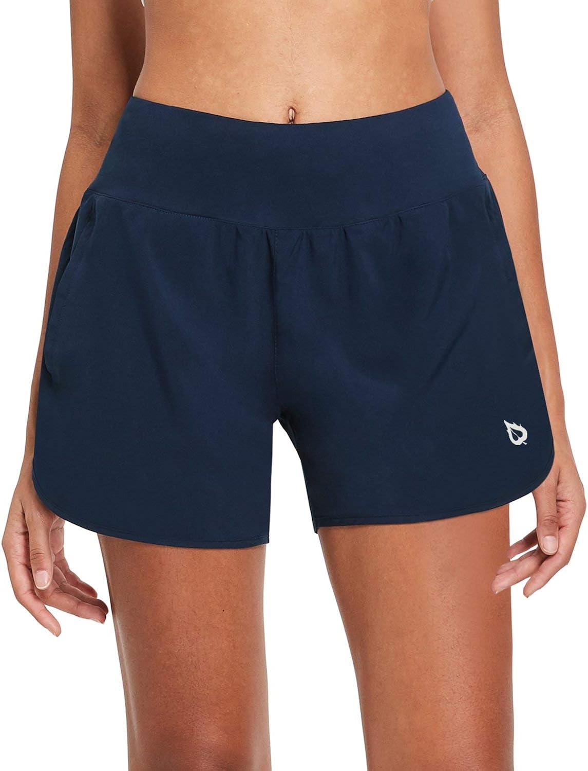 BALEAF Womens 5 Inches Knit Waistband Running Shorts with Liner Dry Fit Lounge Gym Walking Lined Shorts Back Zipper Pocket: Clothing