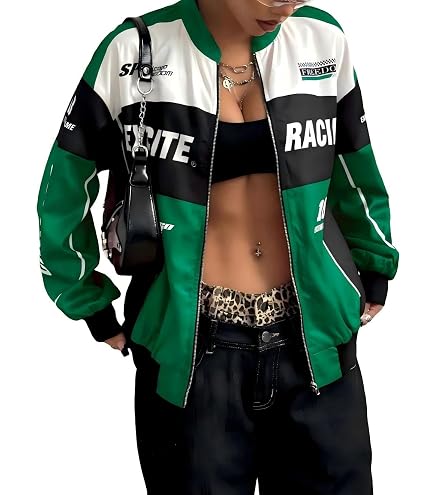 Amazon.com: Women Vintage Varsity Jacket Y2K Preppy Racer Bomber