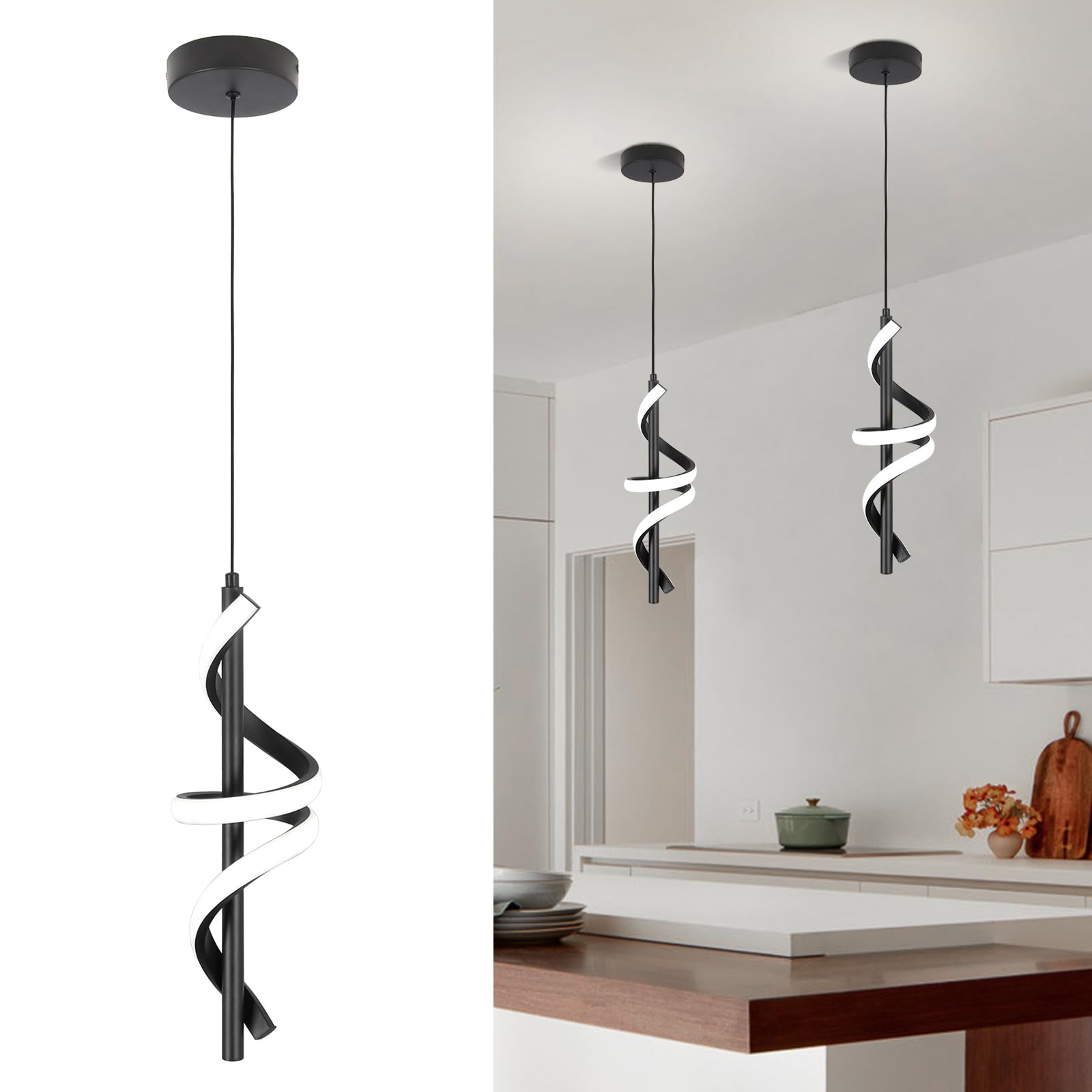 Photo 1 of Vloitgol Spiral Led Pendant Light Fixtures, 5500K Cold White Modern Led Pendant Light Kitchen Island, Adjustable Height Kitchen Island Lights Fixtures for Dining Room Kitchen Bedroom Sink