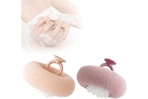 GASUIO Upgrade Super Soft Sunflower Suction Cup Bath Ball, 2024 New 2-in-1 Sunflower Bath Ball, Exfoliating Bath Sponge Cleaning Brush with Suction Cup Shower Sponges for Women Men (Beige+Purple)