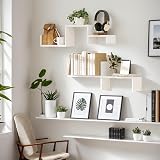 SRIWATANA Floating Shelves Set of 5 Paulownia Wood White Wall Shelves view 2