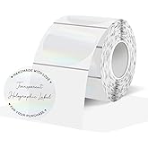 1.5" Round Transparent Thermal Label Stickers, Holographic Clear Direct Thermal Labels-Perforation Line Design& Waterproof- 300 Sheets