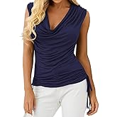 Veatzaer Women Cowl Neck Tank Tops Summer Ruched Sleeveless Casual Shirts Side Shirring Cotton Tops