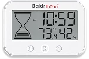 Baldrtherm Digital Timer, Works as a Countdown Timer, Real-time Clock, Hygrometer Thermometer. IP67 Waterproof Safe for Kitchen Bathroom Use. (White)