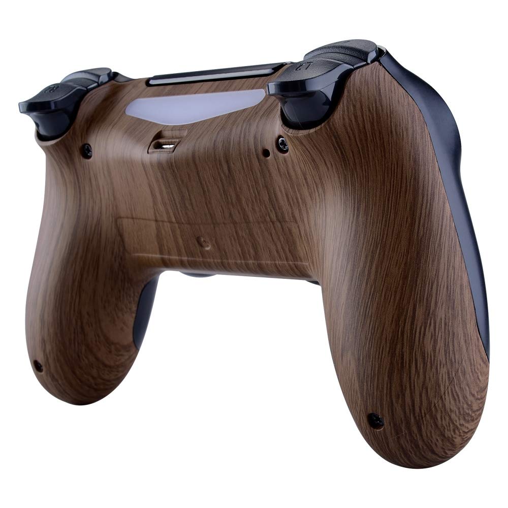 eXtremeRate Wood Grain Bottom Shell, Soft Touch Back Housing Case Cover, Game Improvement Replacement Parts for Playstation 4 PS4 Slim Pro Controller JDM-040, JDM-050 and JDM-055