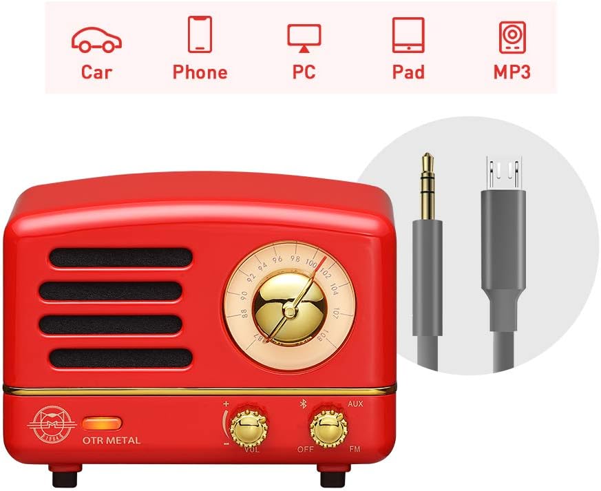 Retro Bluetooth Speaker, MUZEN OTR Vintage Wireless FM Radio with Loud Volume, Portable Bluetooth Speaker,Gift for Family Friend Birthday Holiday Outdoor Home Décor Camping Car - Crimson Red: Home Audio & Theater
