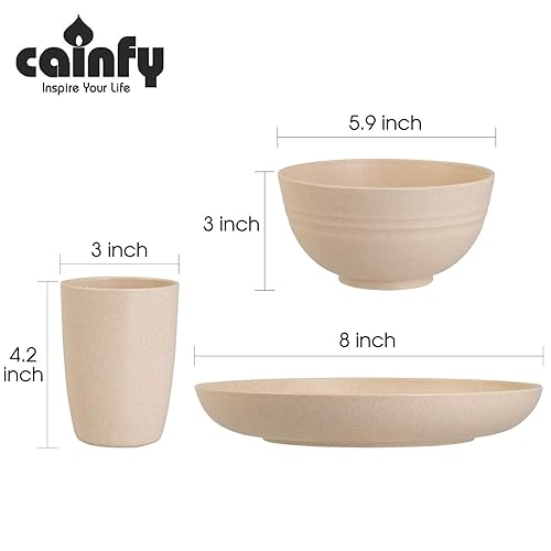 Cainfy Wheat Straw Dinnerware Sets for 4, 12PCS Unbreakable