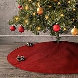 Ivenf Christmas Tree Skirt, 48 inches Large Burgundy Burlap Like Plain Xmas Tree Skirt, Rustic Xmas Tree Holiday Decorations