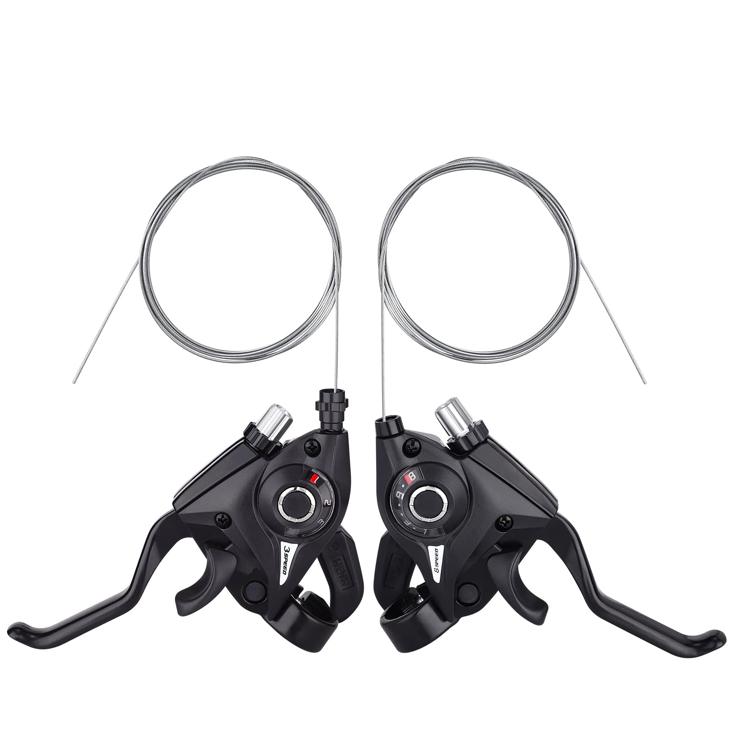 TOBWOLF Bicycle Brake Levers Shifter, 3x7/8 21/24 Speed Mountain Bike shifters Set, Left Right Brake Lever Shifter Kits with Gear Indicator, Replacement with Shift Cables for Moutain Bike Folding Bike