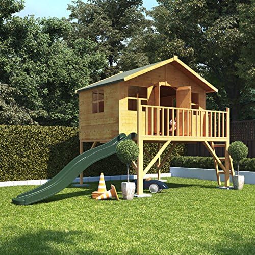 BillyOh 6x7 Lollipop Max Tower Children Wooden Playhouse with Green - 1.78m Slide
