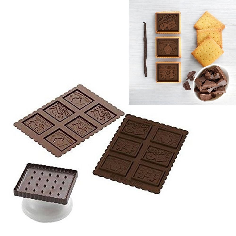 Silikomart - CKC04 COOKIE GNAM GNAM SLIM - Kit for Preparing Biscuits Topped with Chocolate, Brown And White