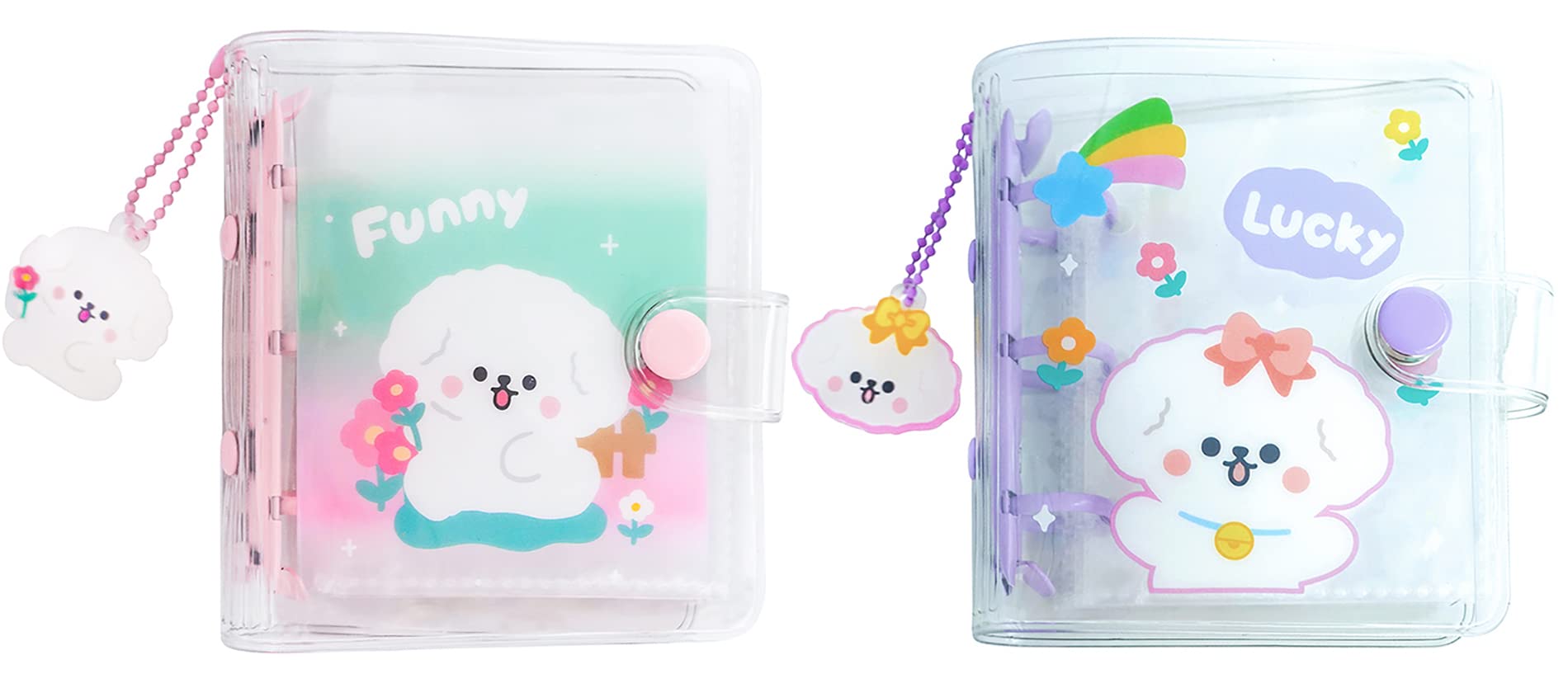 SZHTSWU 2Pcs 3 Inch Mini Photo Album,20 Sheets 40 Pockets Photo Album in Loose Leaf Refillable 3 Rings Photocard Binder Cover Kpop Photocard Holder with Pendant for Picture Cards Storage (Purple Pink)