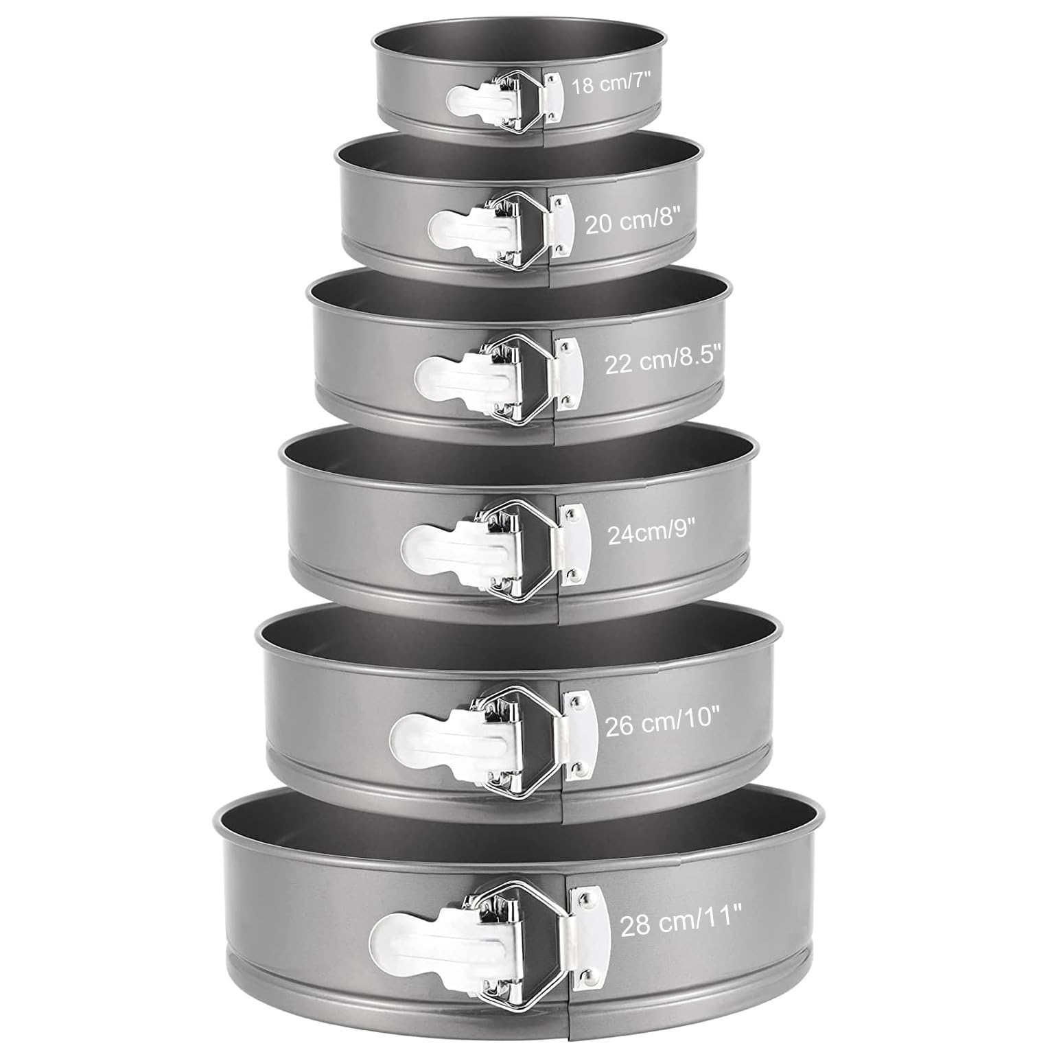 ZOENHOU 6 Pieces Cake Tin Set, 7" 8" 8.5" 9" 10" 11" Non-Stick Springform Bakeware Tin Set Leakproof Round Baking Cake Mold Cheesecake Pan Tray Set, Removable Bottom