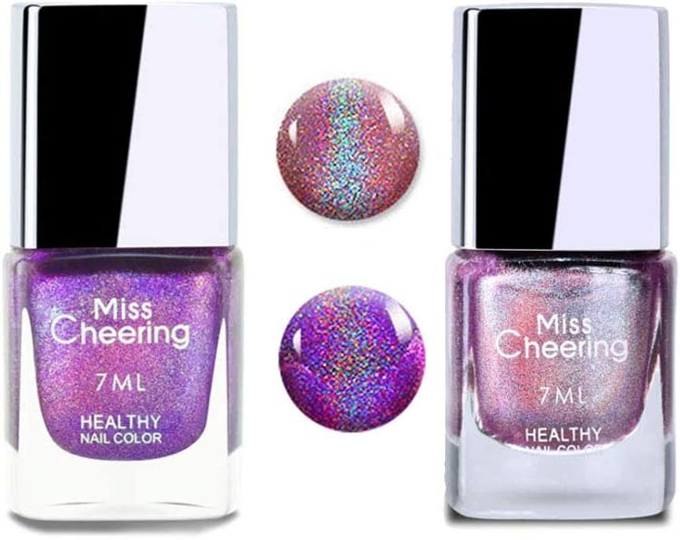 2 Pack Holographic Nail Polish, Firstfly Glitter Gorgeous Glossy Holographic Halo Glitter Polish Nail Art Nail Pigment Diamond Laser Nail Polish（1#and3#)