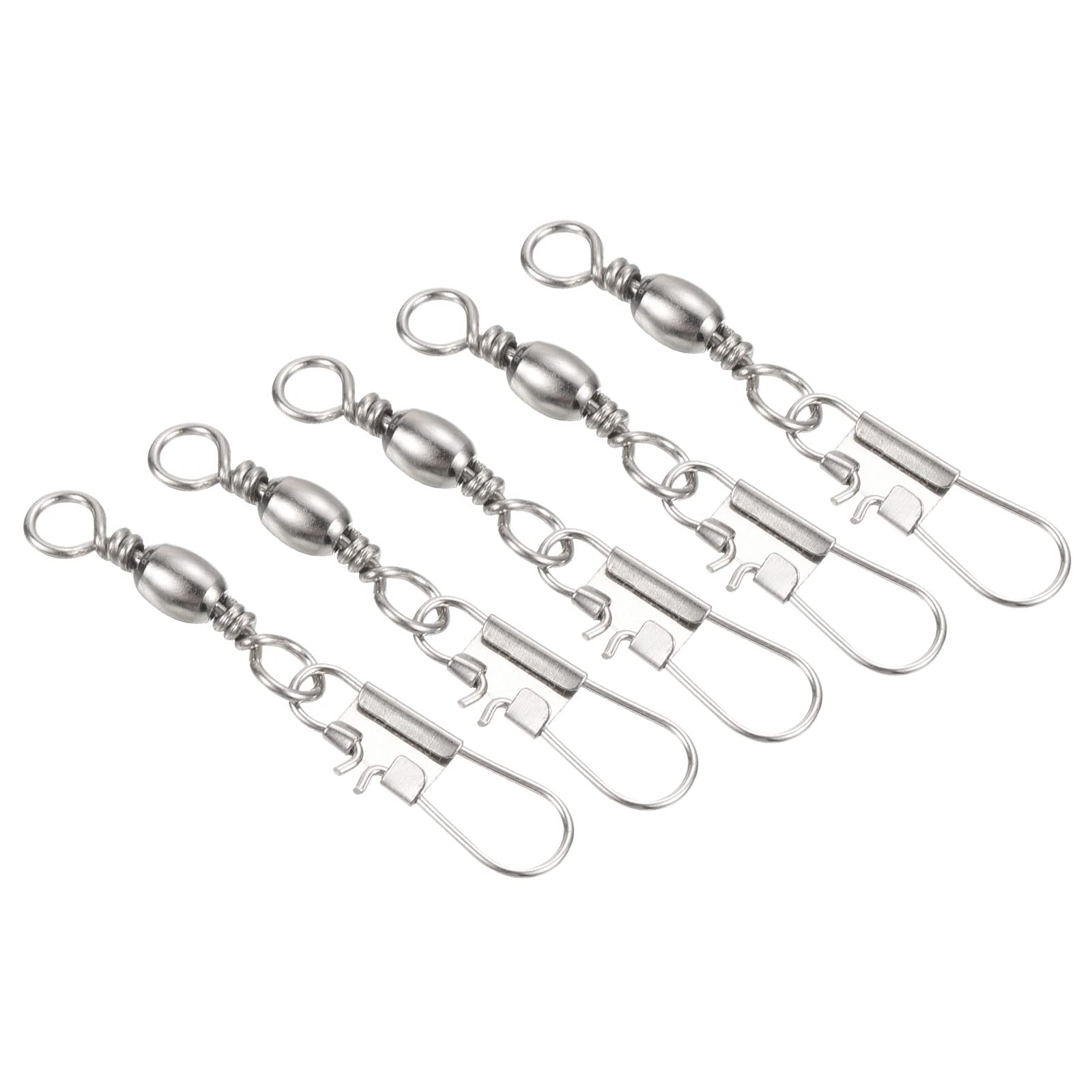 PATIKIL Fishing Barrel Swivel with Interlock Snap, 50Pcs 17lb Carbon Steel Solid Ring Terminal Tackle for Saltwater Freshwater Fishing, Silver