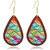 Handmade Wooden Earrings for Women Unique Church Artist Teardorp Earrings Colorful Acrylic Church Glass Earrings Cross Earrings