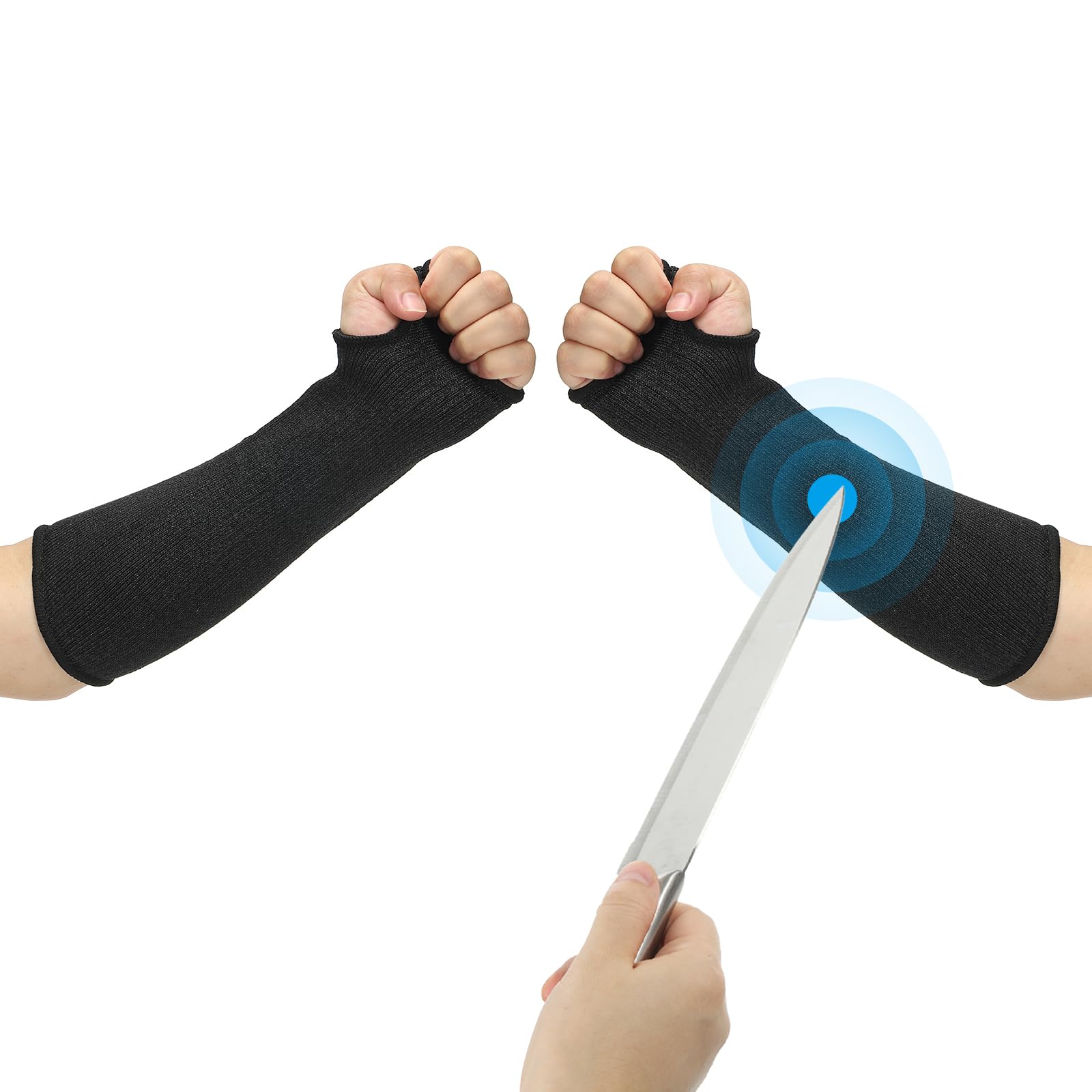 PATIKIL 14 Inch Cut Resistant Sleeve, 1Pair Arm Safety Protectors Sleeves with Thumb Hole Level 5 Protection Forearm Guard Sleeves for Thin Skin and Bruising, M, Black