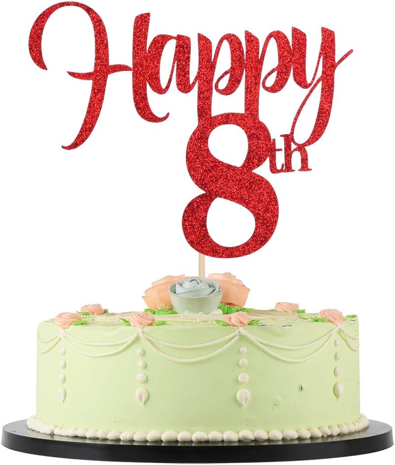 Amazon Com Lveud Red Flash Birthday Wedding Anniversary Special Holiday Anniversary Cake Topper Happy 8th Cake Topper 8 Toys Games