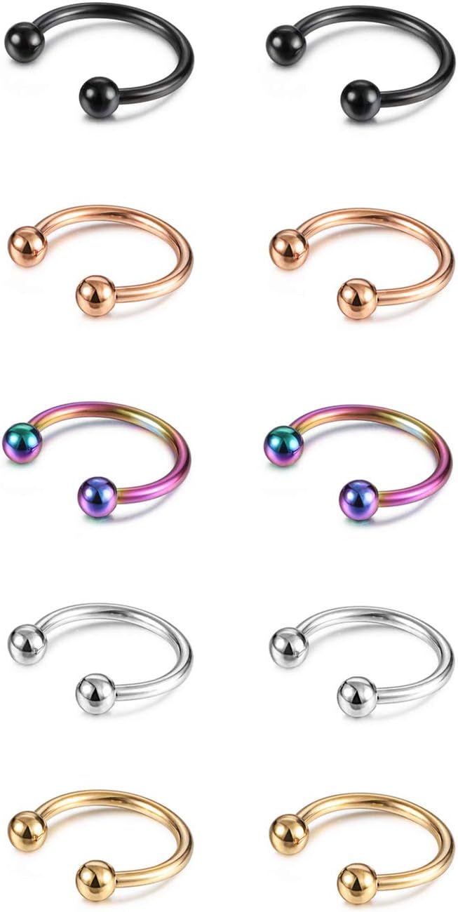 14G 16G Septum Jewelry Surgical Steel Small Septum Ring for Women Men Nose Nostril Rings Lip Labret Cartilage Body Piercing (10 Pairs,Gold,Silver,Rose Gold,Black)