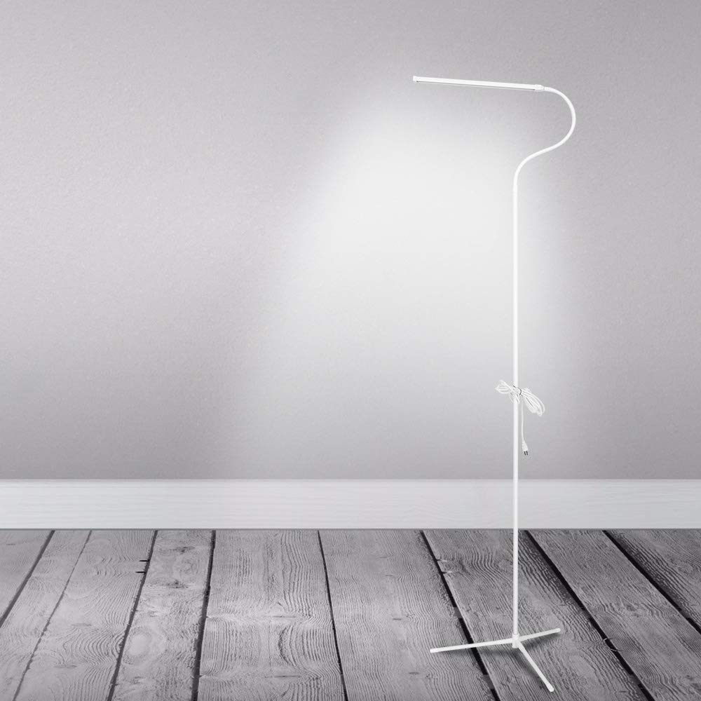 LED Floor Lamp Standing Reading Lamp, Dimmable Gooseneck Clip-on Lamp (4 Color Modes, 8W, Floor Light for Living Room, Bedroom, Office) White