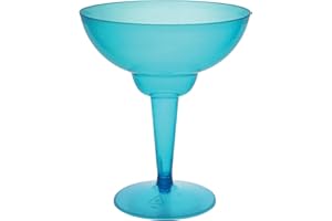 Party Essentials Hard Plastic Two Piece 12-Ounce Margarita Glasses, Neon Blue, 10 Count