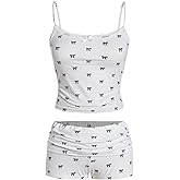 SweatyRocks Women's Cami Pajama Sets 2 Piece Cute PJ Sets Crop Camisole Top and Shorts Lounge Set Sleepwear