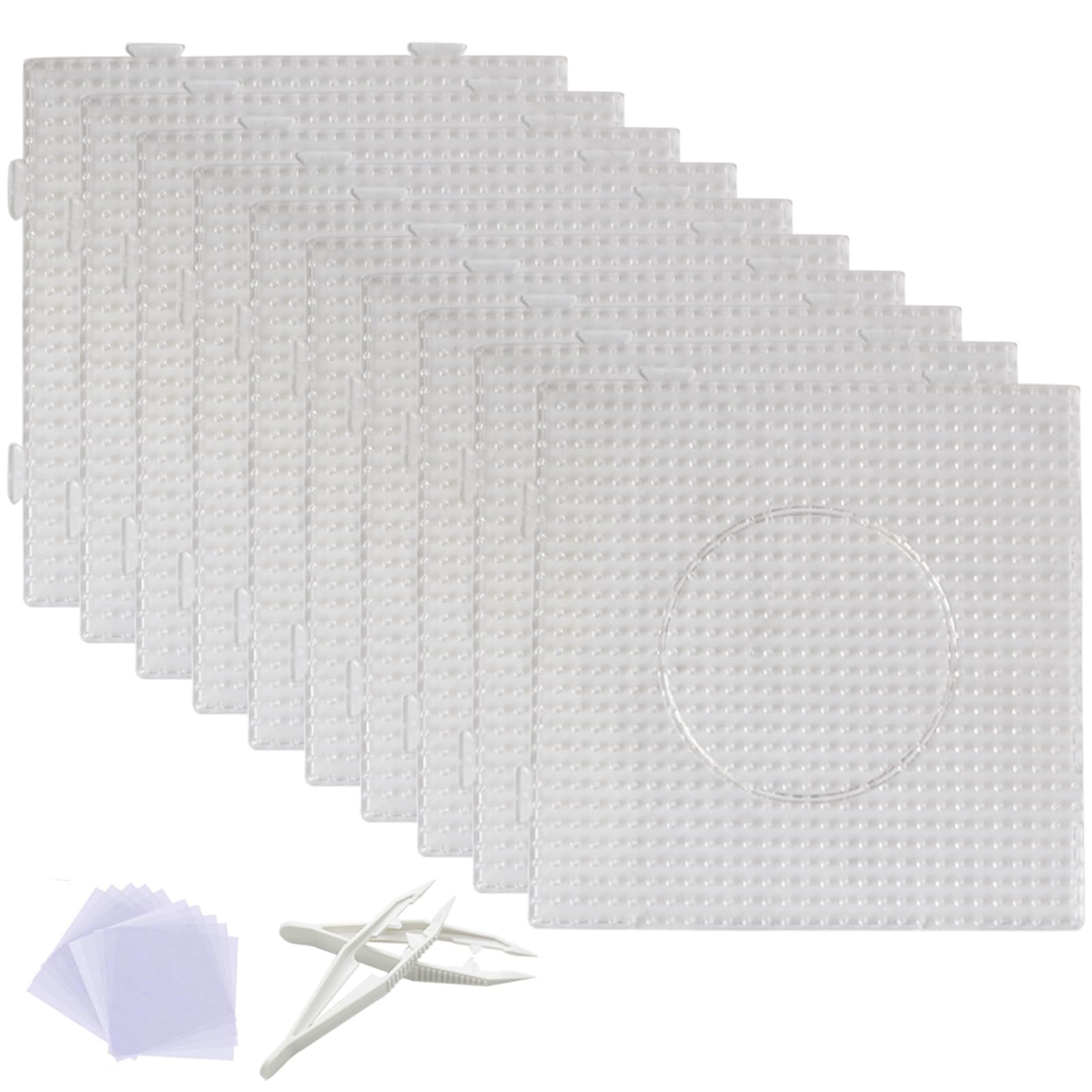 Photo 1 of ***BEAD BOARD ONLY****EGOSKY Fuse Bead Boards, 5mm Large Clear Plastic Beads Pegboards(10 Board + 10 Ironing Paper + 2 Plastic Tweezers) for Kids DIY Craft Beads