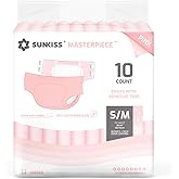 SUNKISS Masterpiece Adult Diapers with Tabs, Unisex Disposable Incontinence Briefs for Women and Men, Odor Control, Pink, Small/Medium, Previously Medium,10 Count
