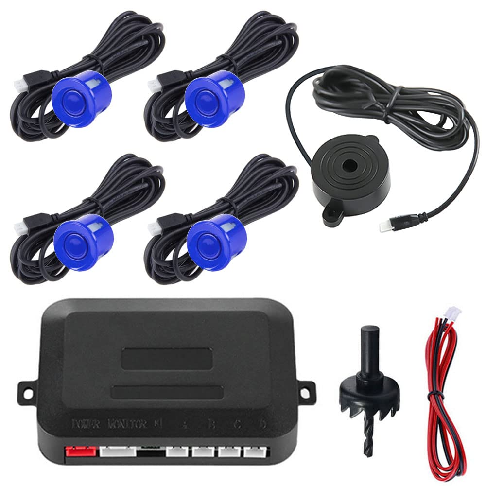 MOCNT Car Reverse Parking Sensors Car Rear Reverse Parking Radar System Car Parking Sensor Kit 4 Rear Sensor Auto Sound Alarm Alert Reverse Backup Radar Blue