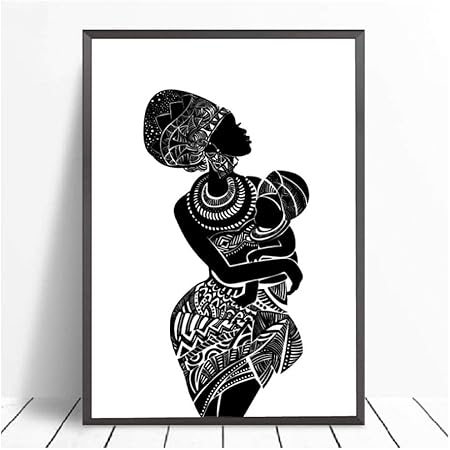 Belle Femme Africaine Avec Chambre De Bebe Peinture Sur Toile Tableau Mural Noir Et Blanc Impression Moderne Decoration De La Maison 42 X 60 Cm Sans Cadre Amazon Fr Bienvenue