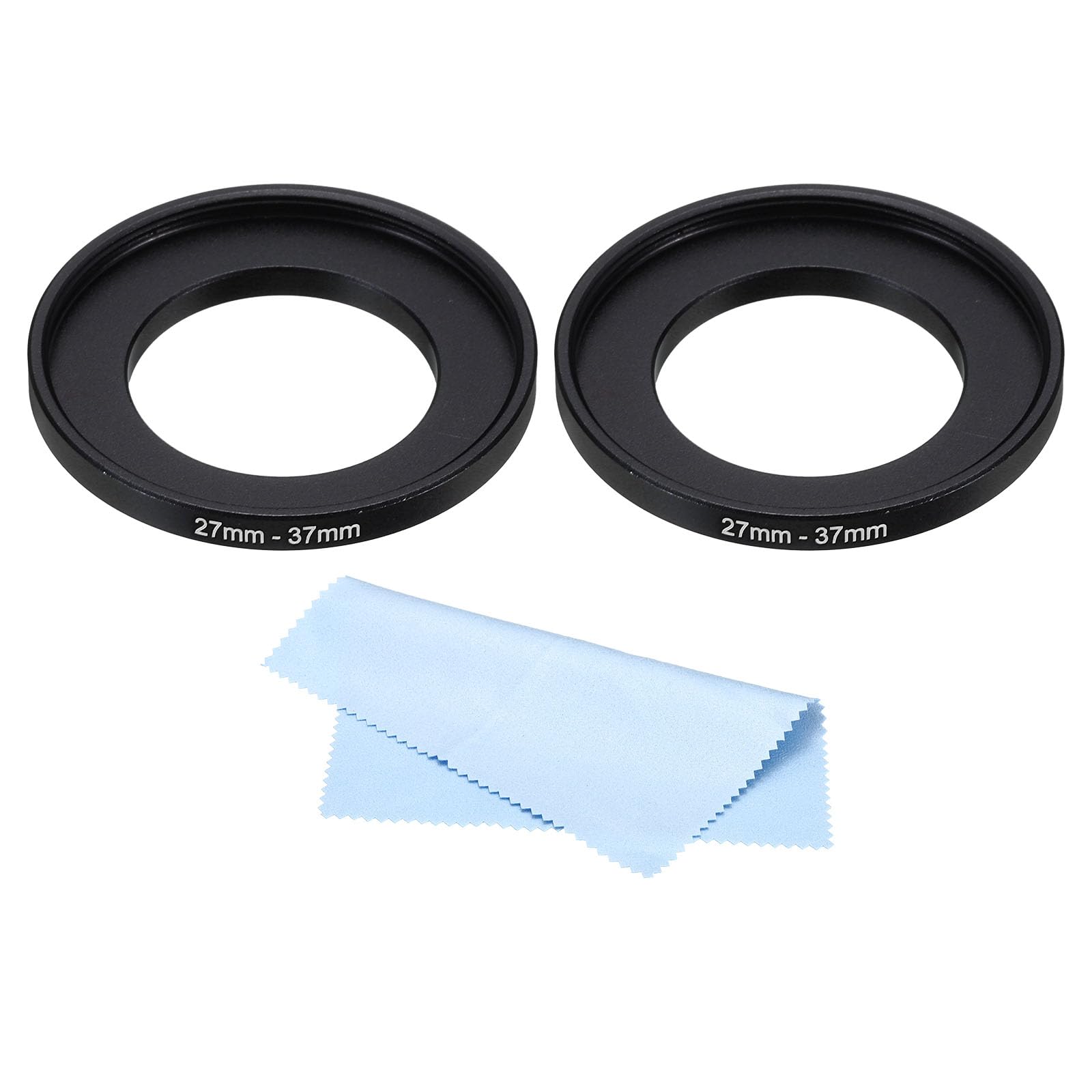 PATIKIL 27mm-37mm Metal Step Up Ring with Cleaning Cloth, 2 Pack Camera Lens Filter Adapter Ring Aluminum Filter Adapter Ring for Camera Lenses Hood, Black