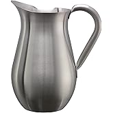 Service Ideas WPB2BSNG Water and Cold Beverage Pitcher, No Ice Guard, Bell Shaped, 2 Liter (66.7 ounces), Dishwasher Safe, Brushed Stainless Steel