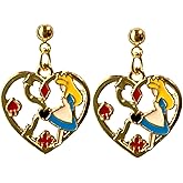 Cute Pair of Alice in Wonderland Drop and Dangle Heart Earrings for Women. Great Pair of Gold Heart Drop and Dangle Earrings for Queen of Hearts Costumes, Alice Costumes, Mad Hatter Costumes, Alice in Wonderland Style Heart Earrings.