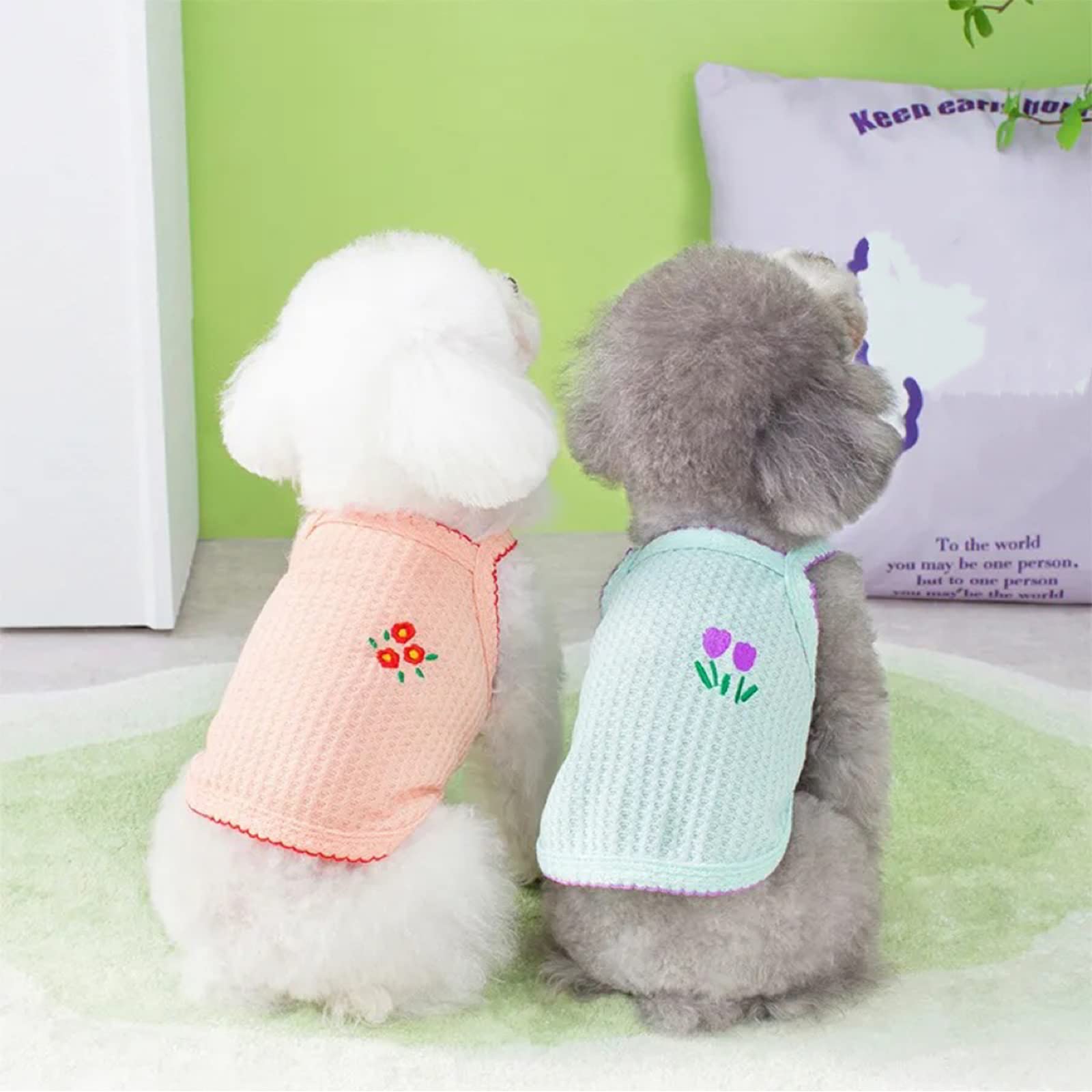 2 Pieces Pet Clothes Summer Dog Dress Flower Embroidery Puppy Vest Cute Dog Cat Shirt Soft Breathable Pet Outfit for Small to Medium